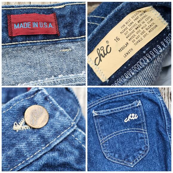 VTG SIDE Zip Jeans Chic Size 16 Dark Stone Wash Denim Vintage 90s High Rise - Picture 5 of 11